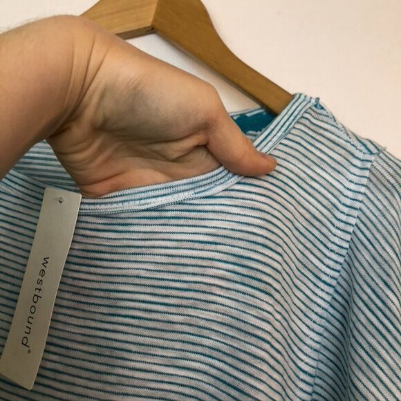 NEW NWT WESTBOUND Short Flutter Sleeve Tee Blue White Stripe Cotton Viscose Boho - Picture 7 of 8